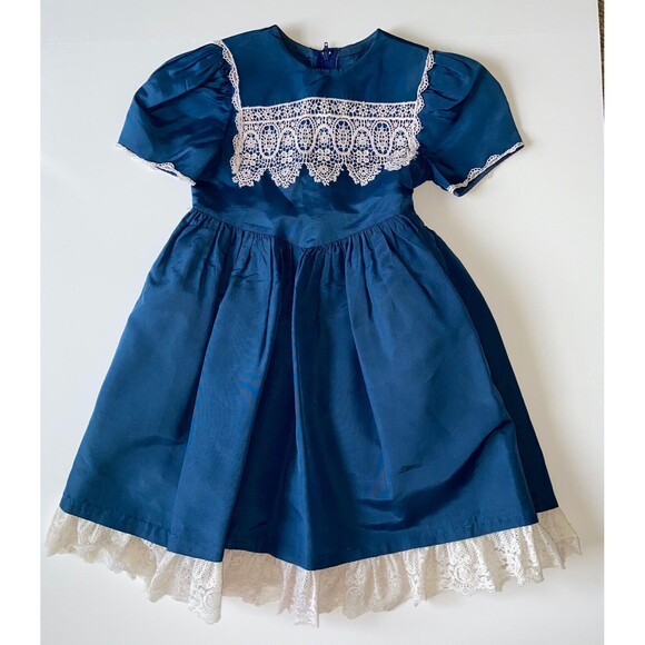 Vtg Gunne Sax Blue White Party Dress Jessica McClintock Girls 4 Crinoline Lined